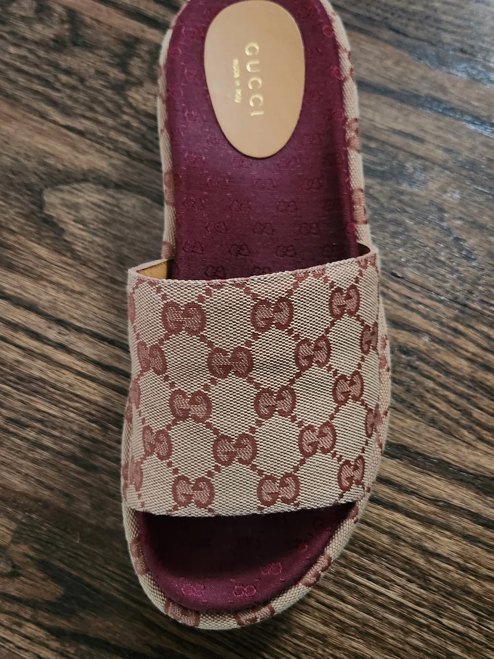 Gucci Canvas GG Monogram Angelina Platform Slide Sandals